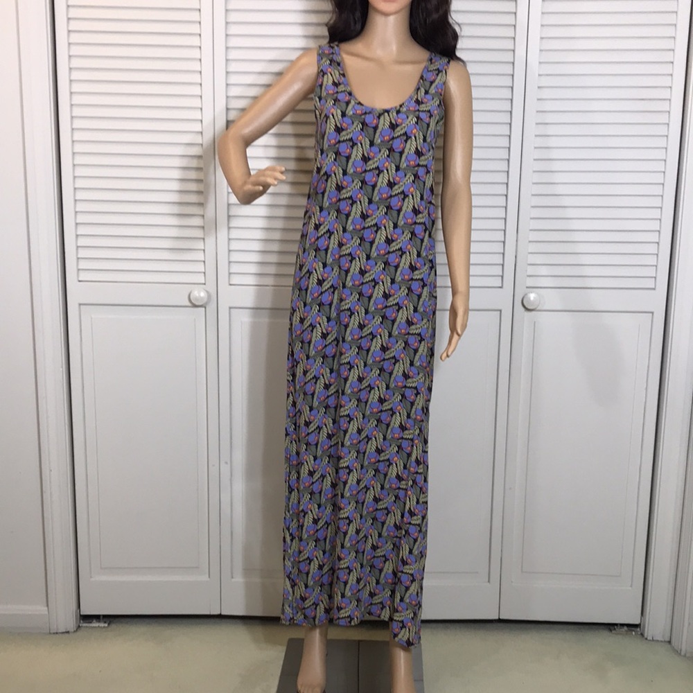 Flax Sleeveless Maxi Dress in Purple and Green Floral Print